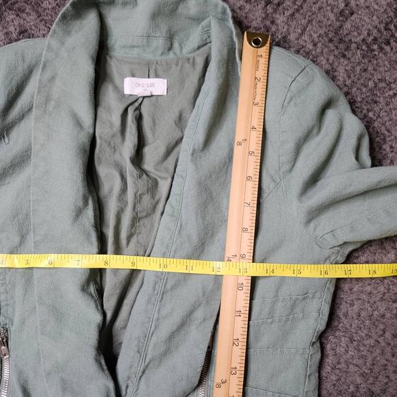 Chocolate USA Sage Green Linen Blazer Juniors Size Medium Zip Pockets Hook Close - Picture 11 of 11